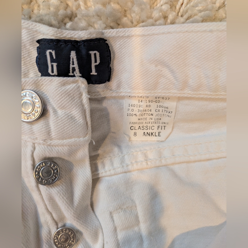 Vintage Gap High Waisted White Ankle Length Jeans Button Fly Raw Hem Size 8 - Picture 5 of 5